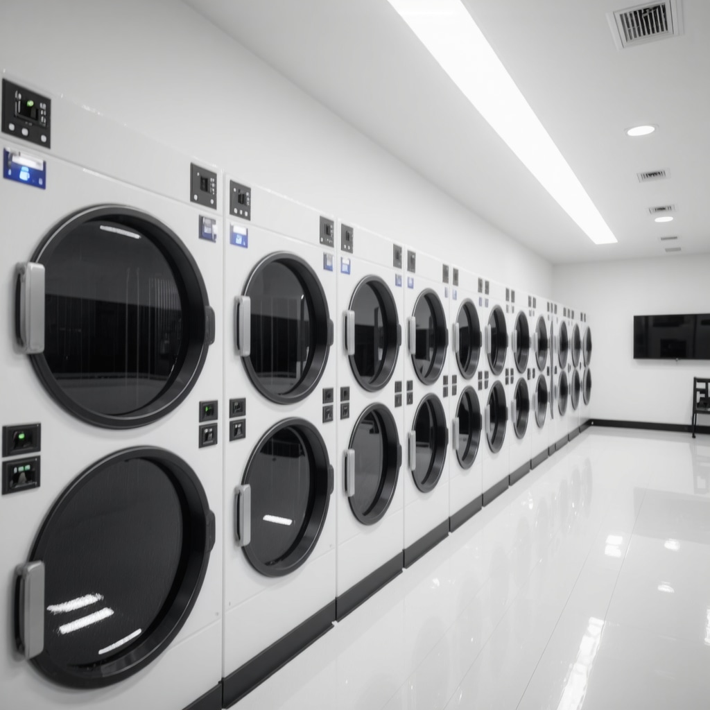 Modern dry cleaning facility with AI and IoT technology and eco-friendly solvent systems