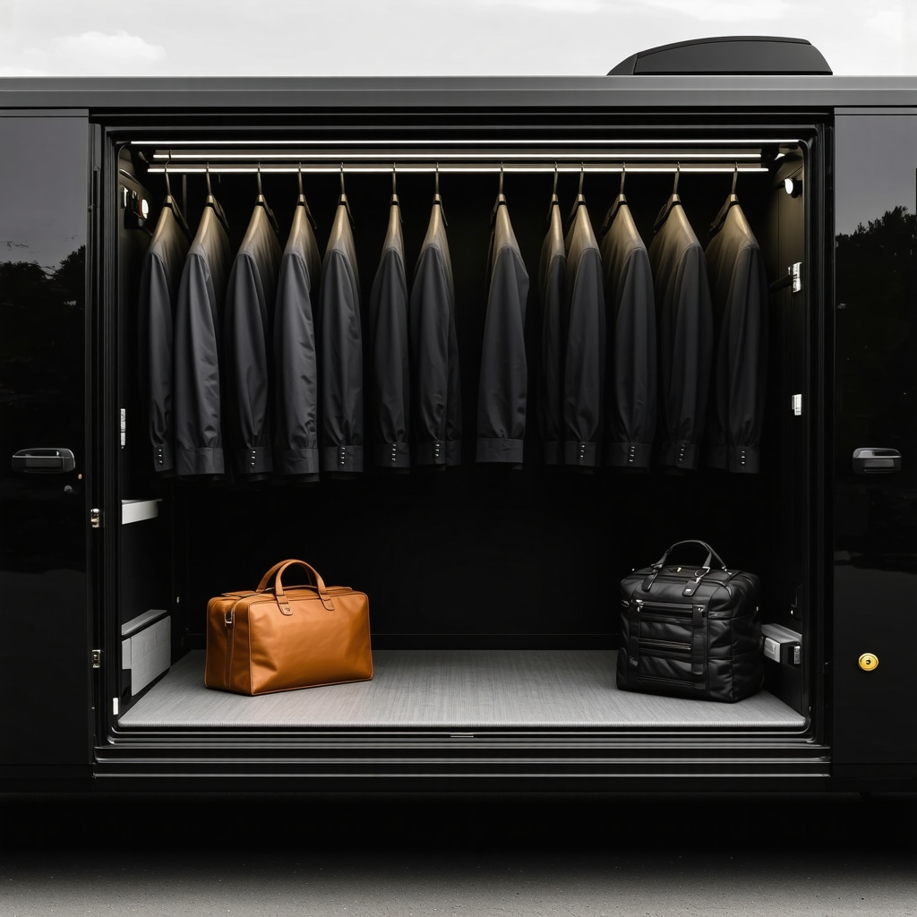 Delivery vehicle interior showing breathable garment bags and technological equipment for eco-friendly dry cleaning in Lutz