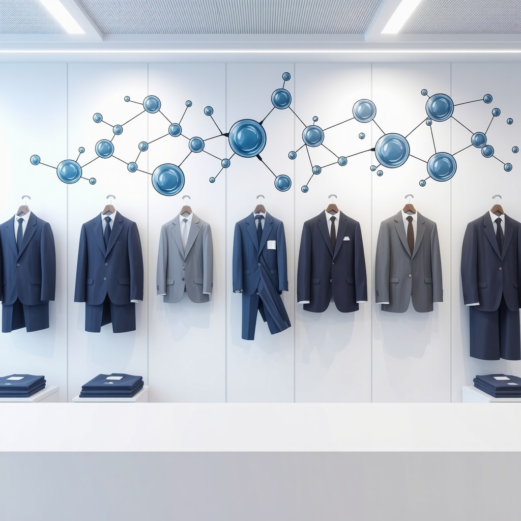 Illustration of modern eco-friendly dry cleaning technology and molecular fiber interactions