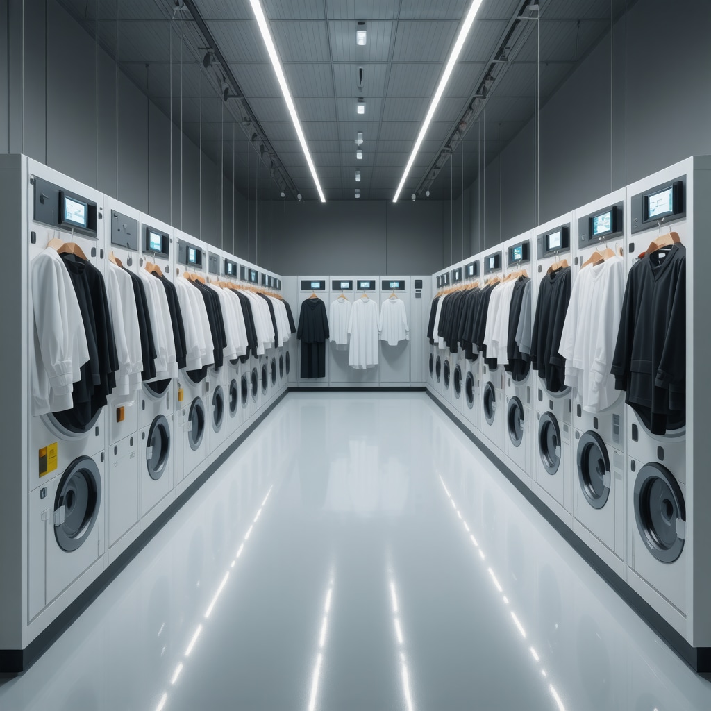 High-tech late-night dry cleaning machines with digital tracking and eco-friendly cleaning technology
