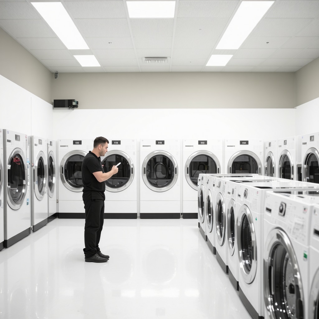 Technicians at an advanced organic dry cleaning facility discussing eco-friendly fabric care options with customers