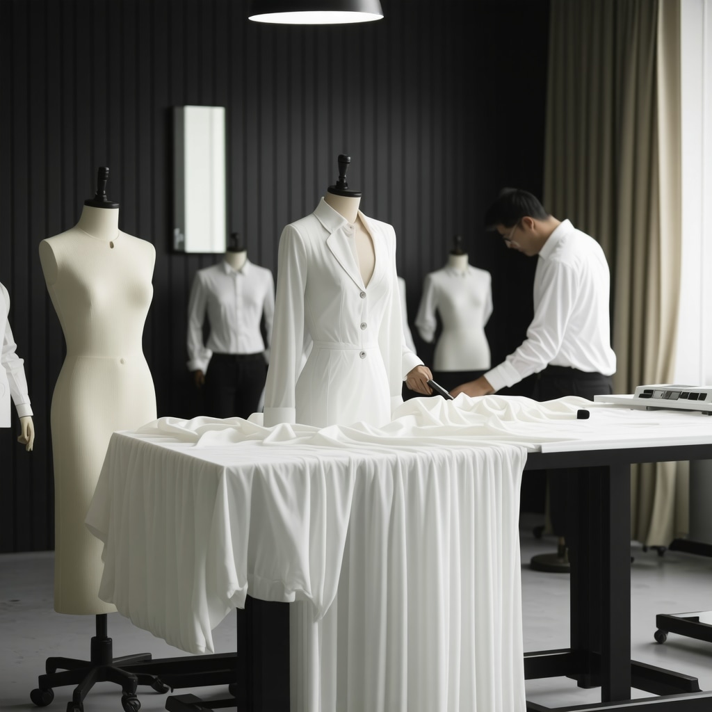 Tailor using 3D body scanning and eco-friendly dry cleaning technology in a modern Trinity studio