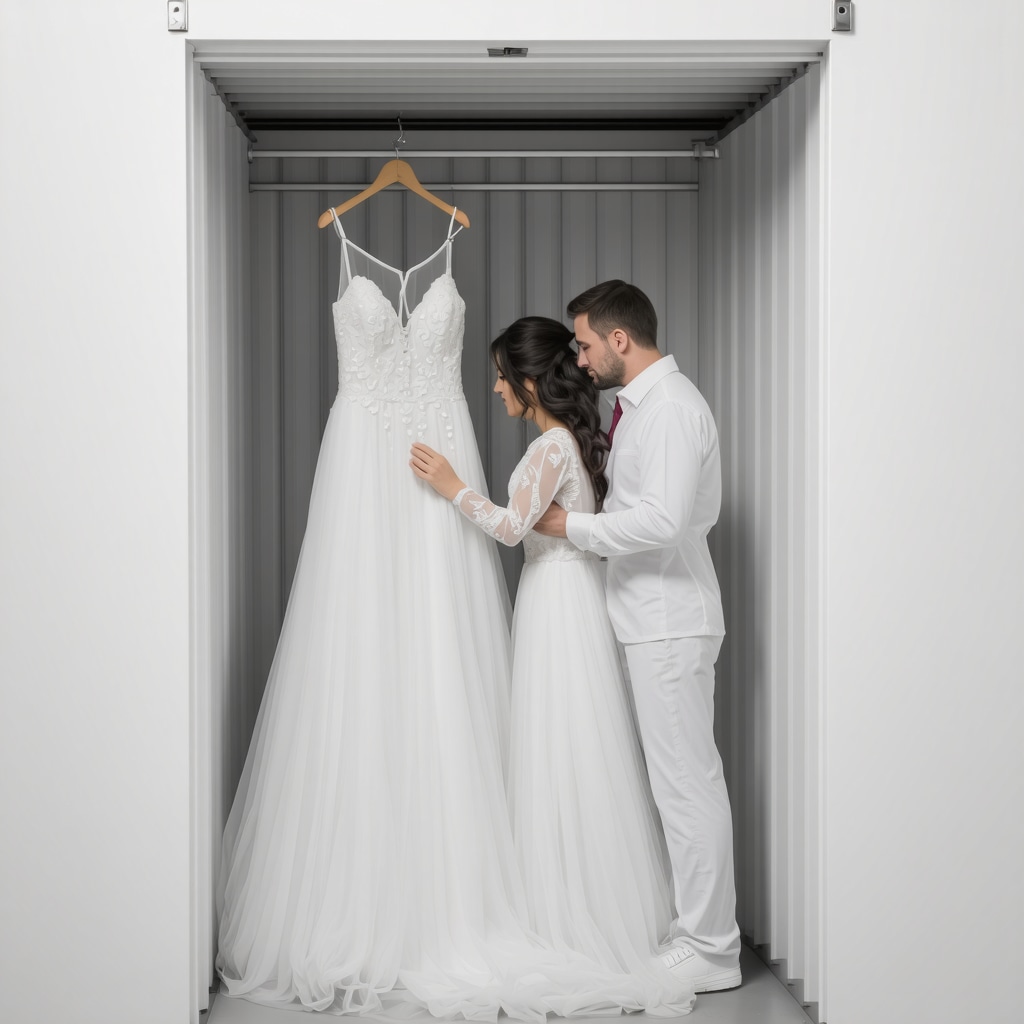 Professional conservator examining bridal gown in advanced climate-controlled preservation environment