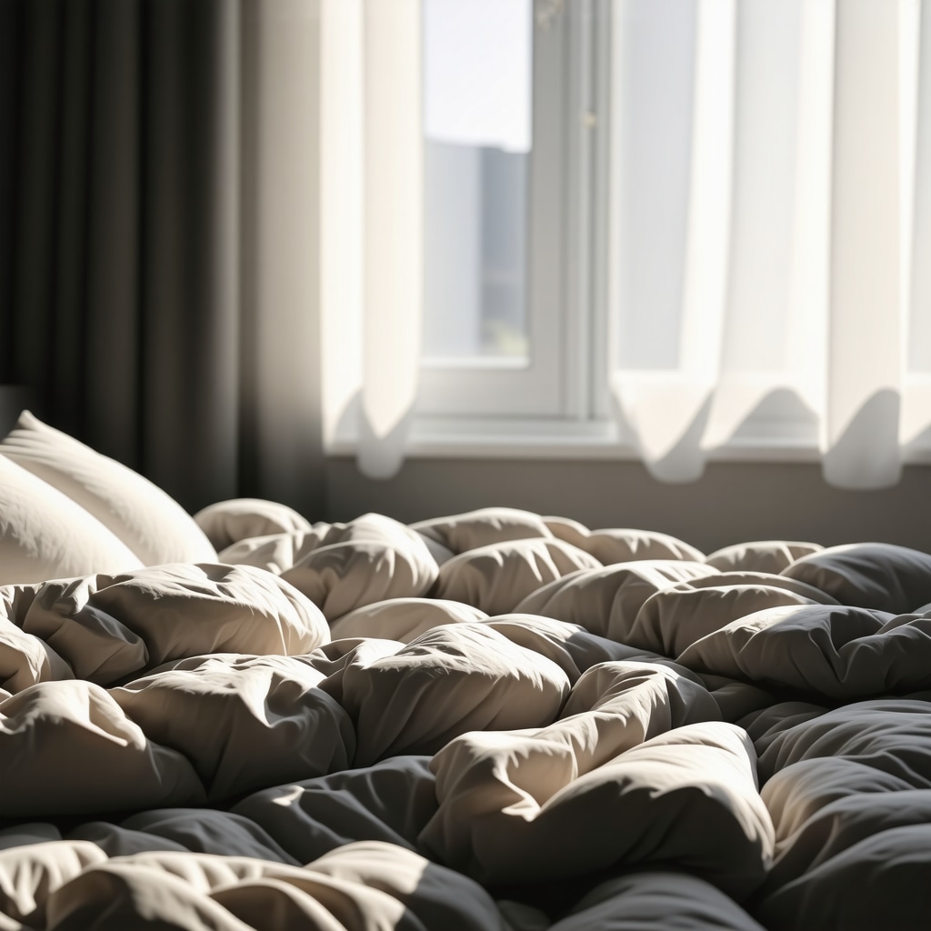 Fluffy down comforter on bed with sunlight in a Tampa home