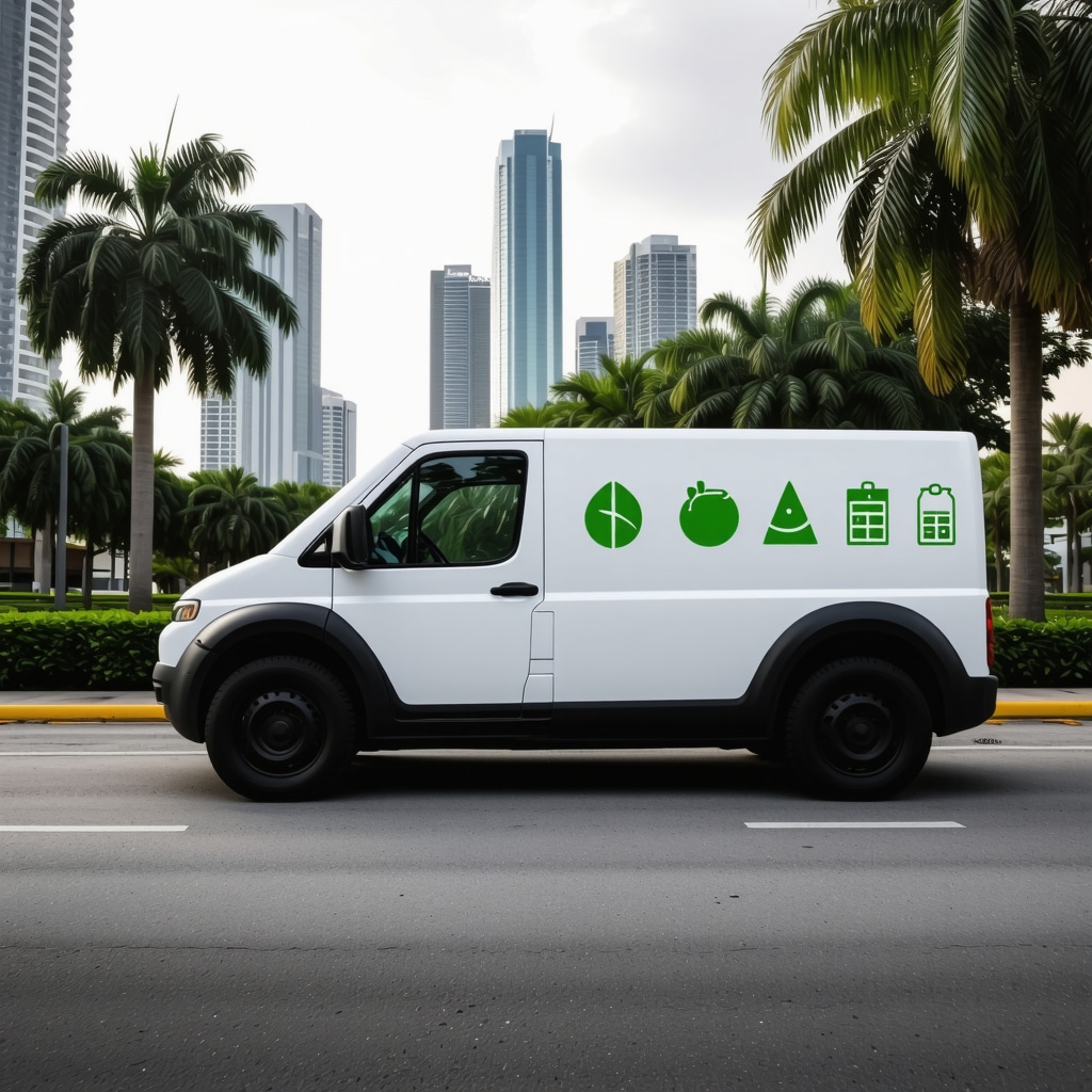 Dry cleaning pickup vehicle using AI and IoT technology in Tampa with eco-friendly branding
