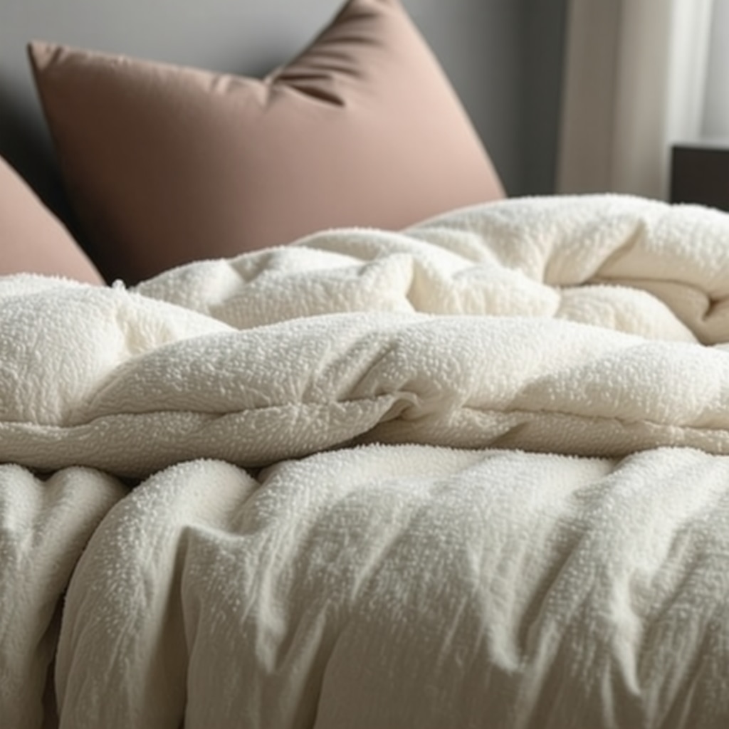 Close-up of comforter treated with nanotechnology repelling moisture in Tampa humidity with smart humidity devices