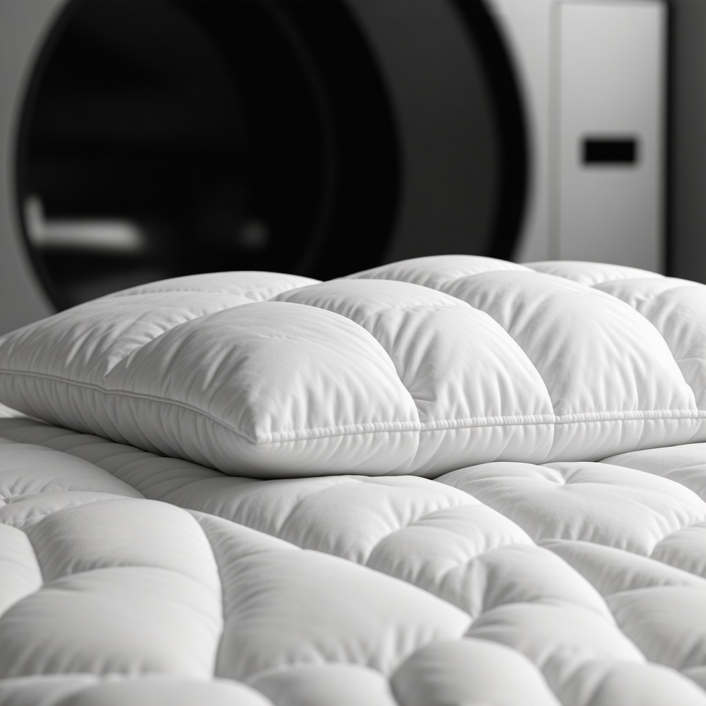 Ultrasonic cleaning machine treating a down comforter in a professional laundry environment