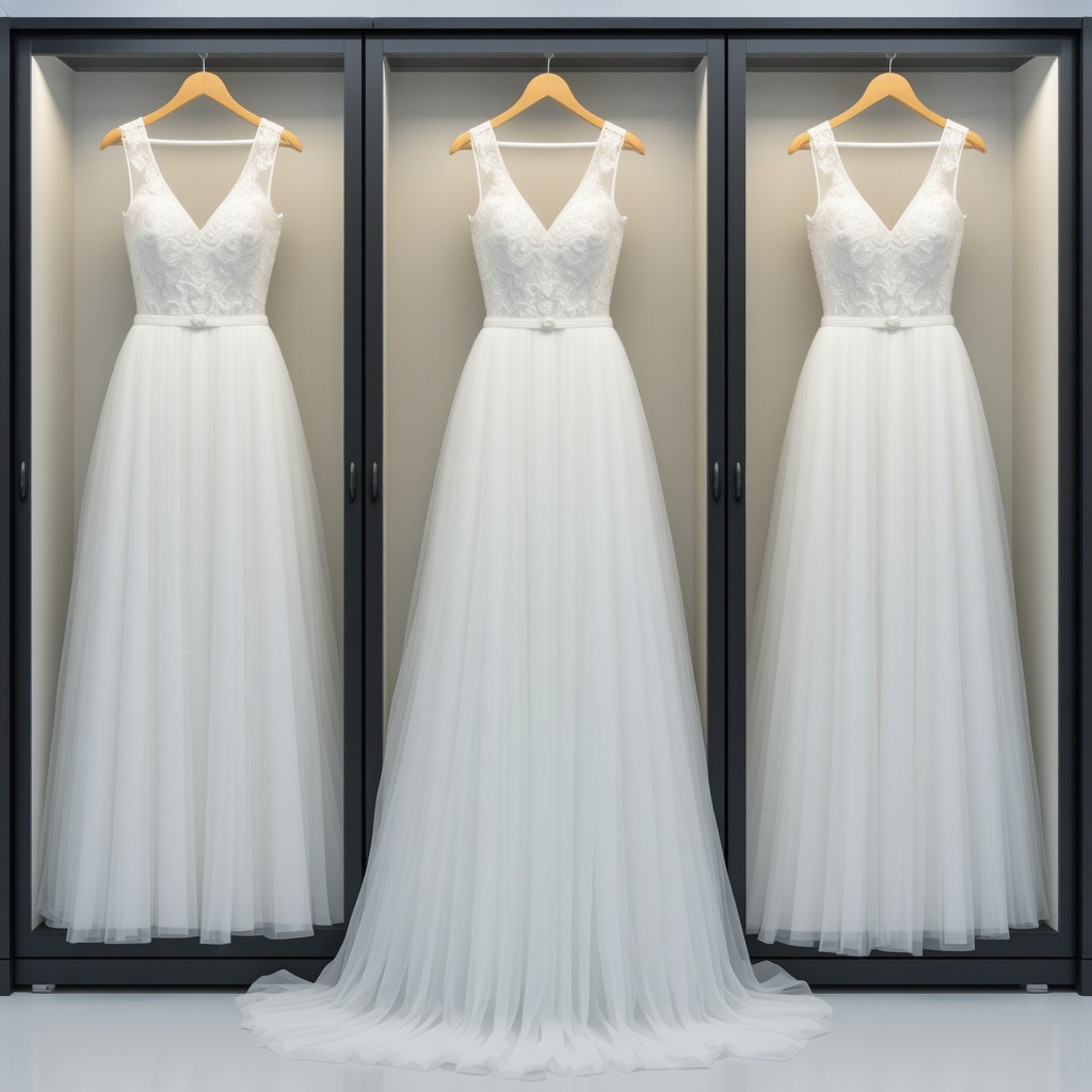Bridal gown preservation lab showcasing nanofiber coating application and IoT sensor-equipped storage boxes