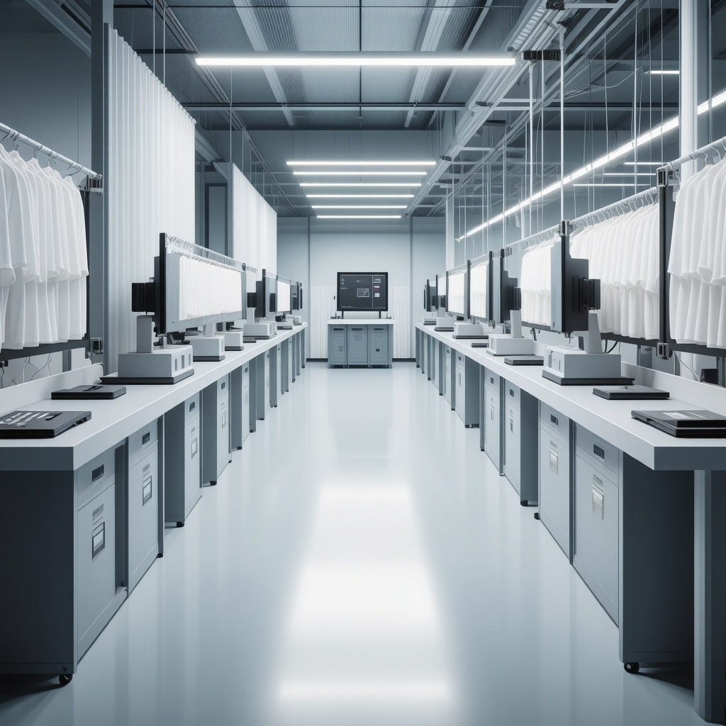 AI fabric analysis and nanotechnology curtain care equipment in a modern dry cleaning facility