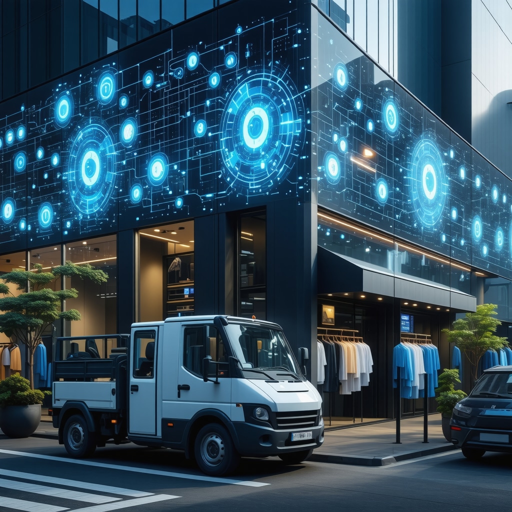 Illustration of blockchain, AI, and eco-friendly delivery integrated in dry cleaning services in Trinity