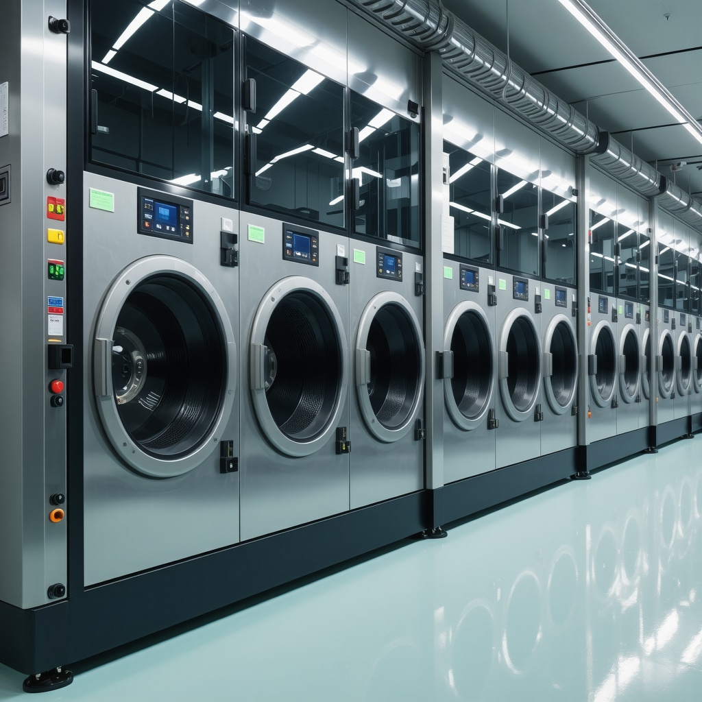 Automated garment tagging and eco-friendly dry cleaning technology in a modern facility