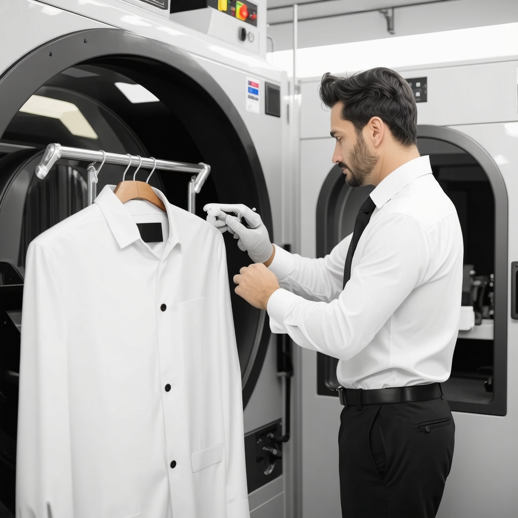 High-tech dry cleaning machines and fabric analysis equipment in a South Tampa facility
