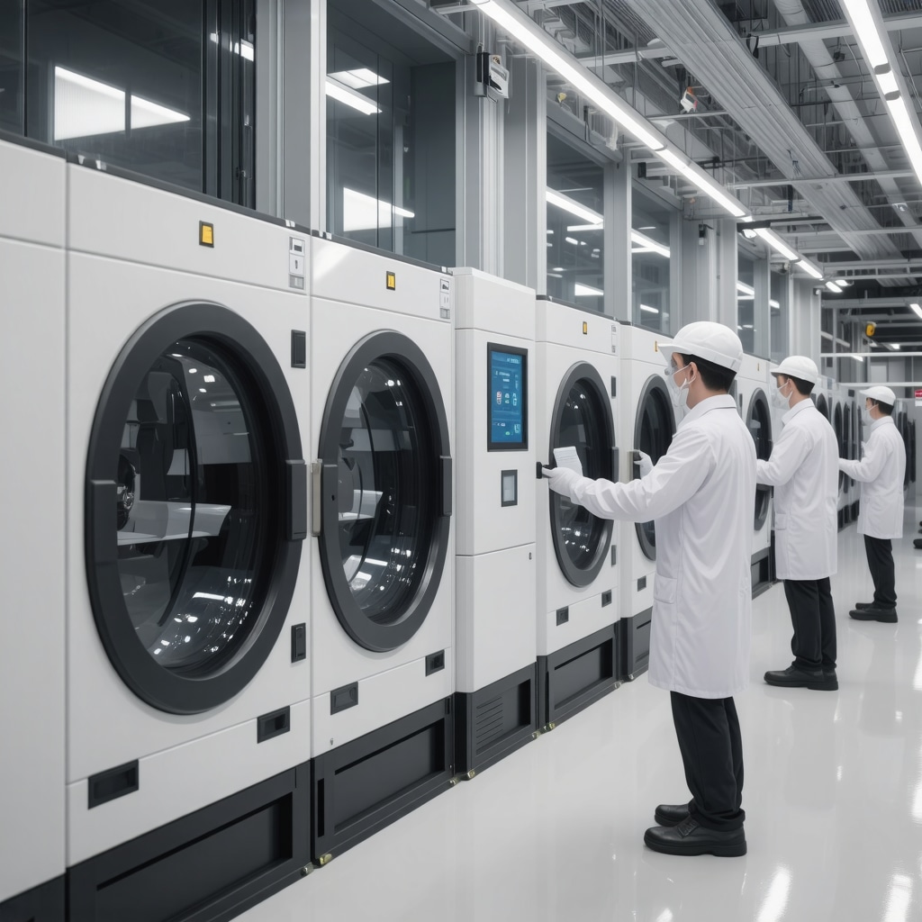 Technicians using AI and nanotechnology equipment in a Trinity dry cleaning facility