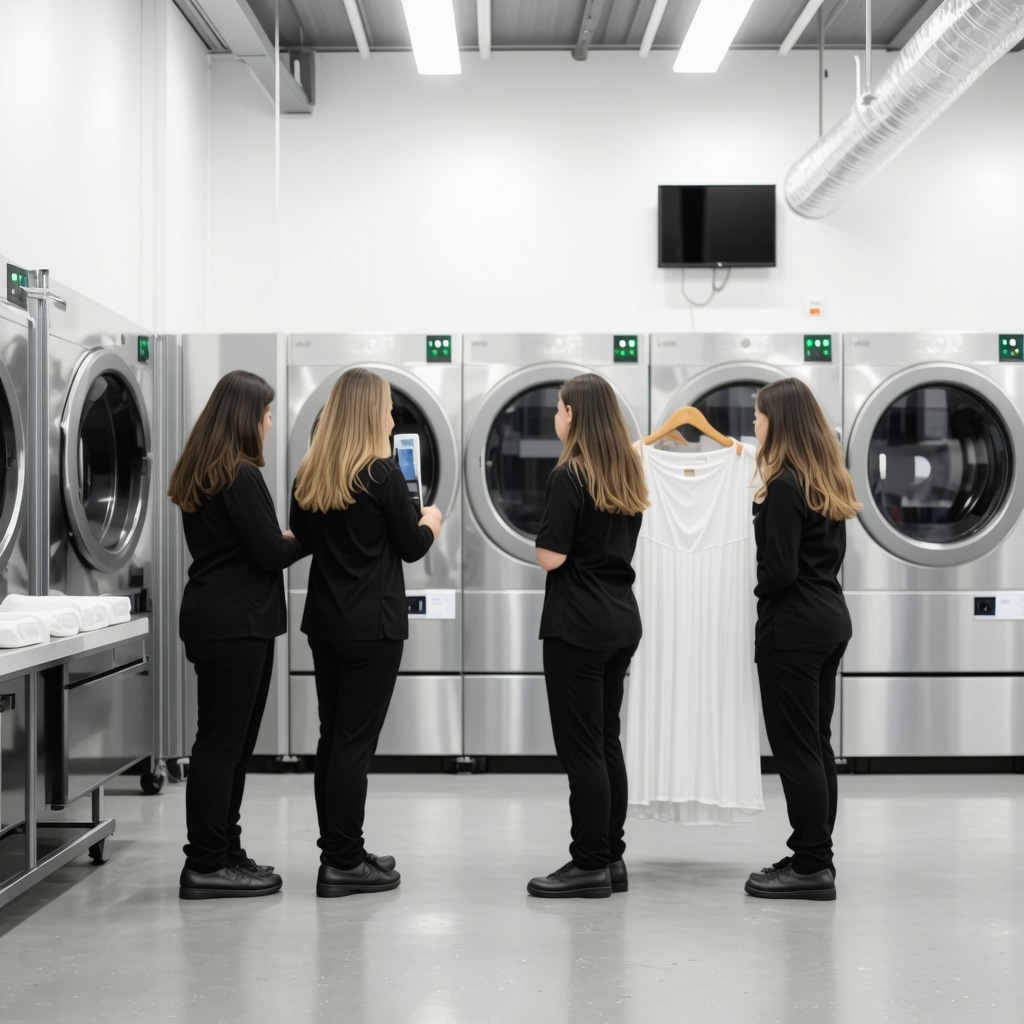 Modern eco-friendly dry cleaning facility with green solvent equipment and sustainable garment processing in Lutz