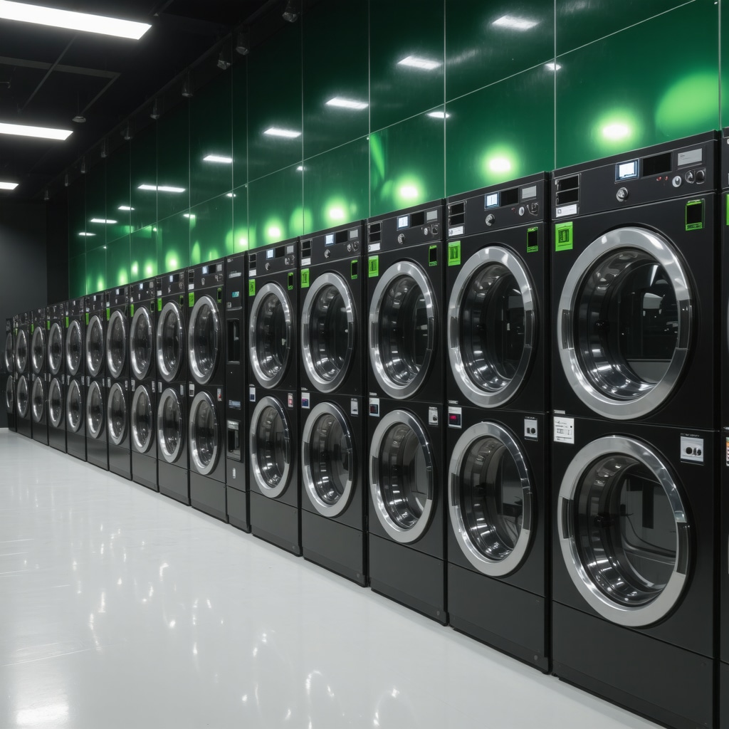 High-tech dry cleaning machines using eco-friendly solvents and AI diagnostics in Trinity facility