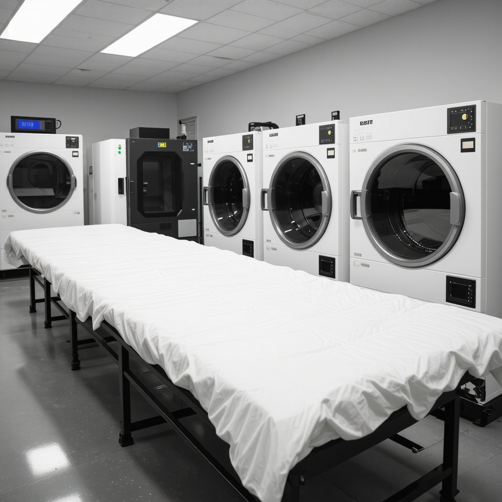 Modern fabric care lab featuring AI diagnostics and controlled drying chambers for down comforters