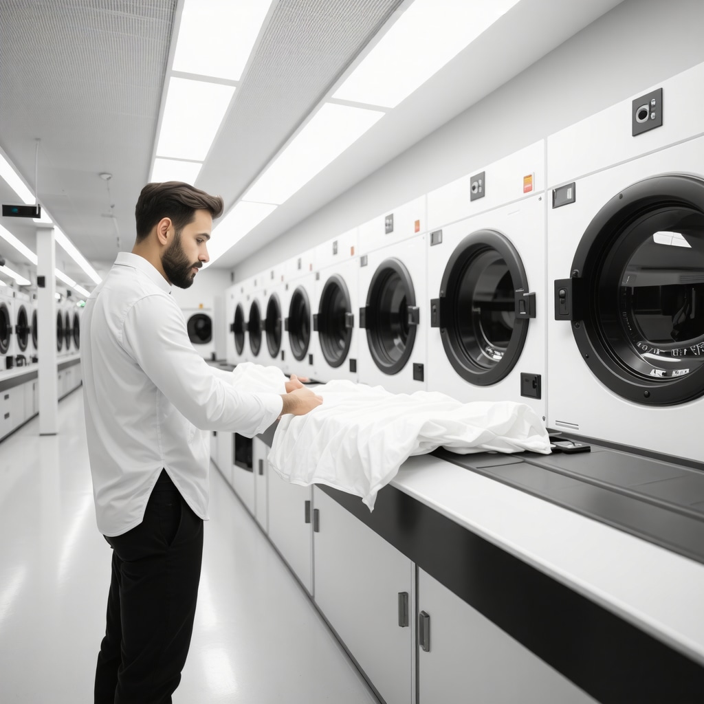 Technicians using advanced AI fabric analysis equipment and eco-friendly solvents in a Tampa dry cleaning facility