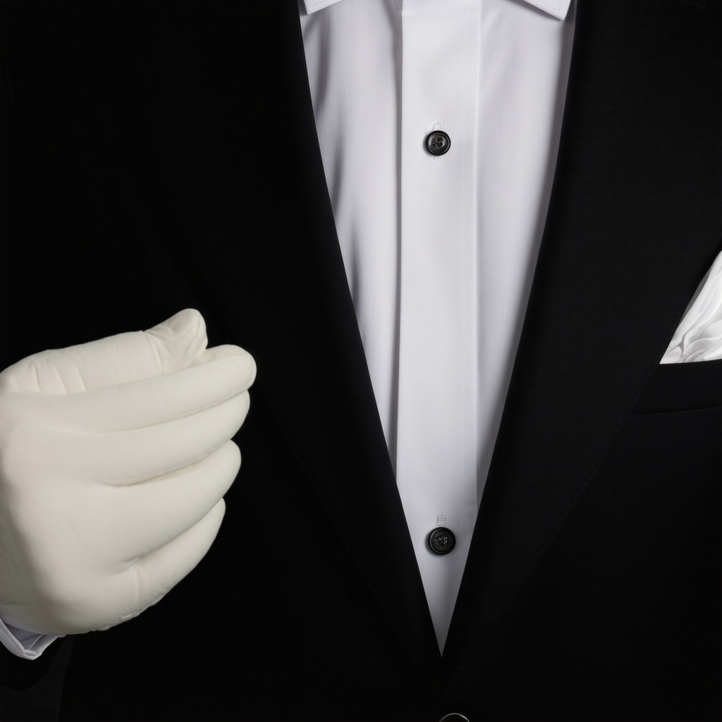 Close-up of tuxedo lapel fabric with modern dry cleaning equipment