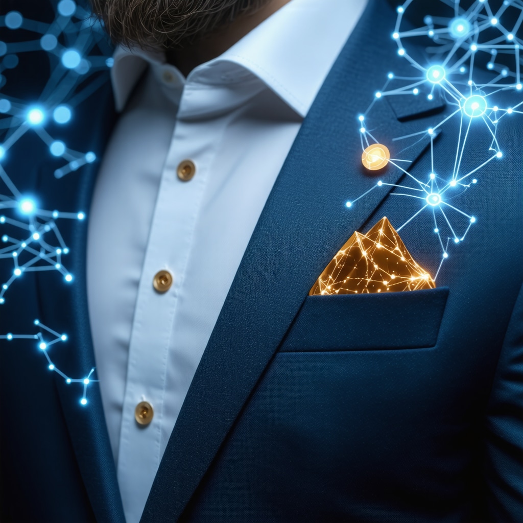 High-tech suit fabric undergoing nanotechnology coating with AI diagnostics and tailoring tools