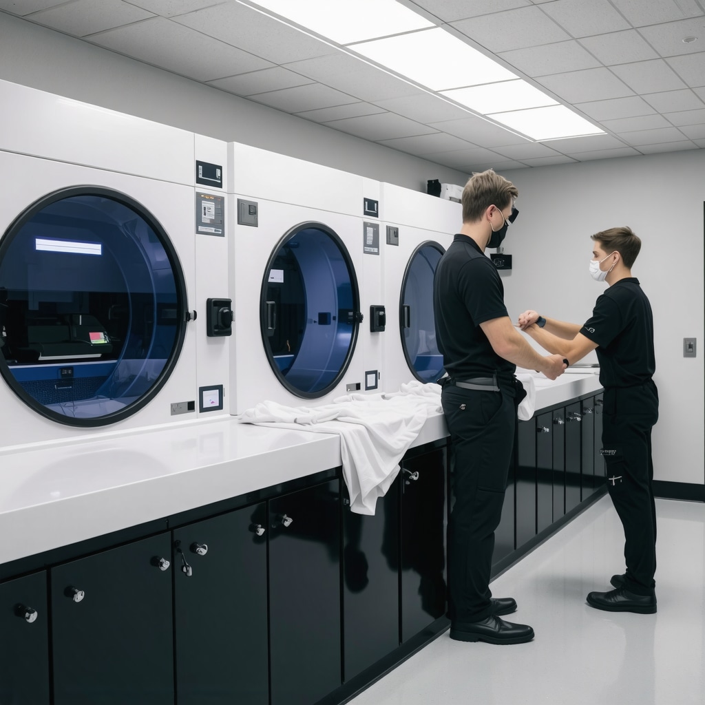 Technicians using advanced equipment for eco-friendly and rapid dry cleaning in Tampa