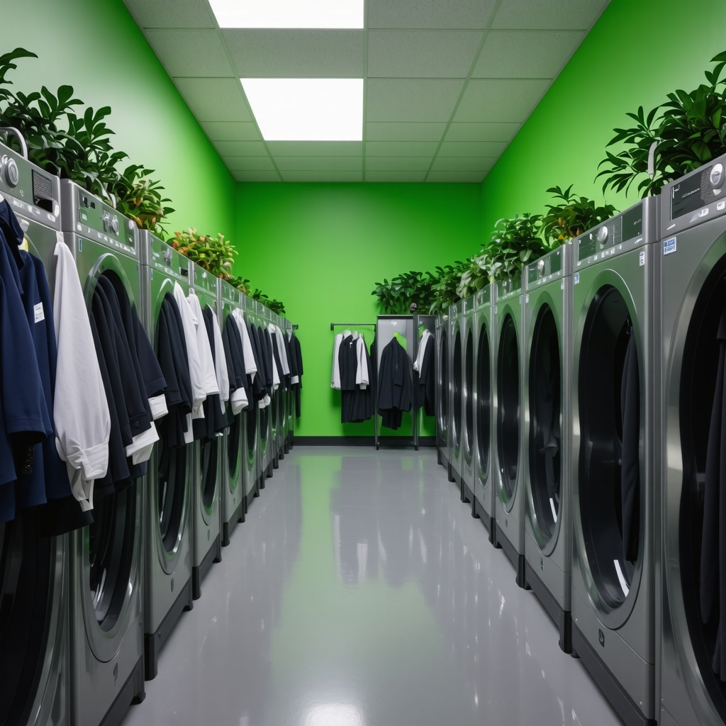 High-tech dry cleaning facility with smart fabric sensors and eco-friendly machines in South Tampa