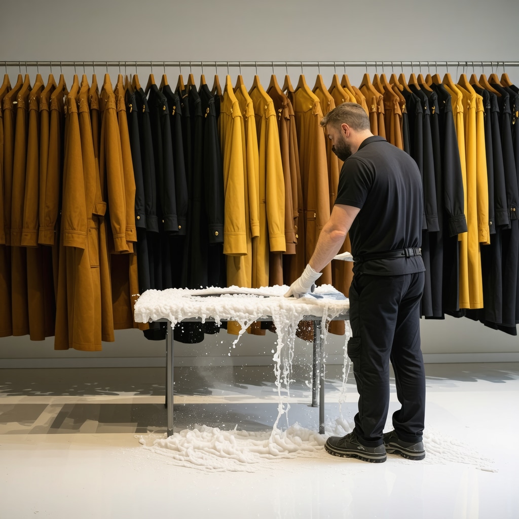 Professional applying ozone treatment and nanocoatings to luxury suede garments in Tampa