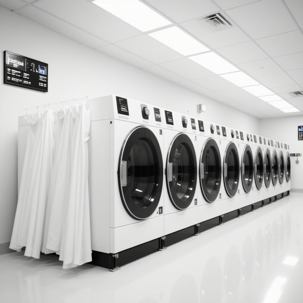 Technicians operating eco-friendly solvent systems and fabric treatment equipment in a Tampa dry cleaning shop