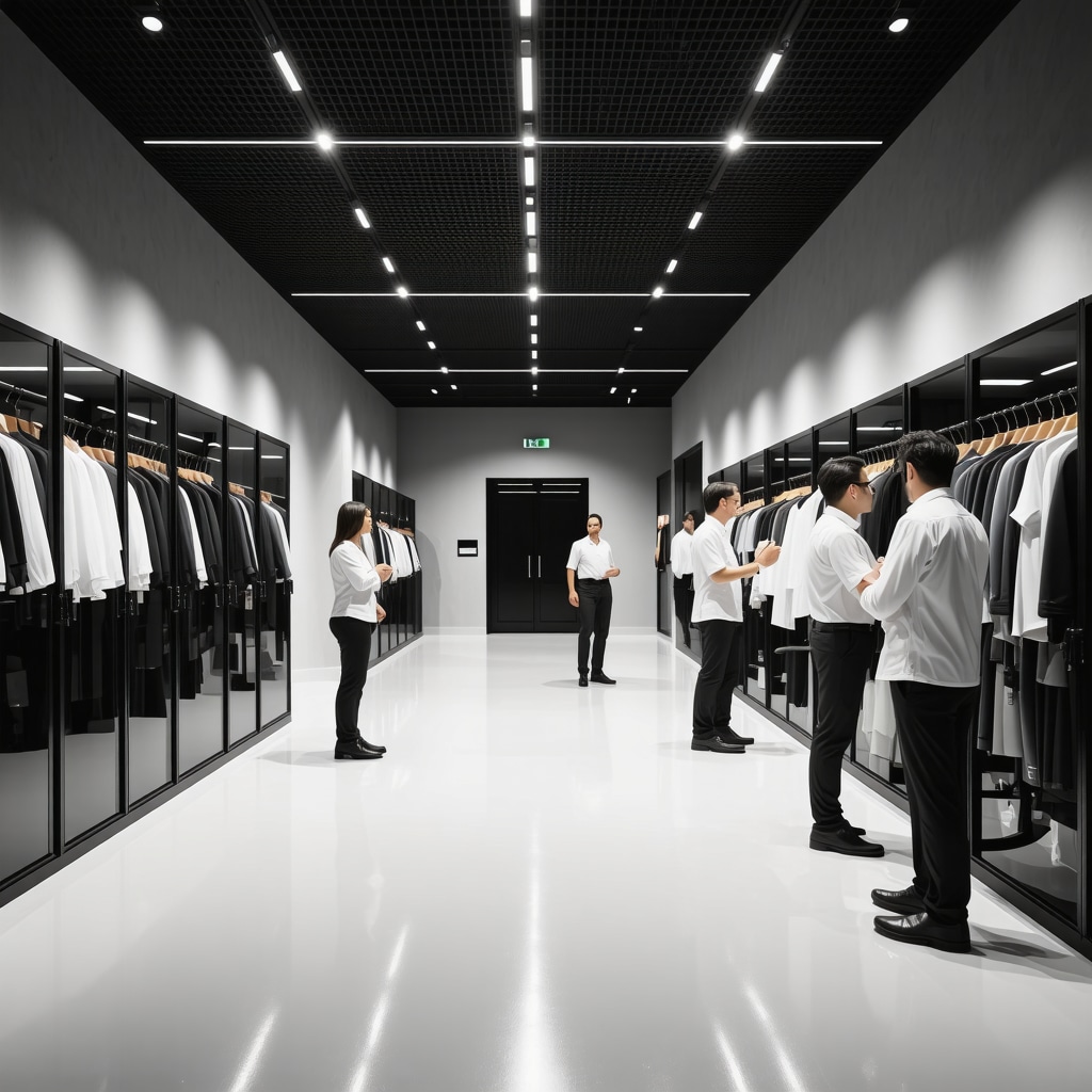Interior of a modern Tampa dry cleaning facility featuring AI-driven machines and humidity-controlled garment storage