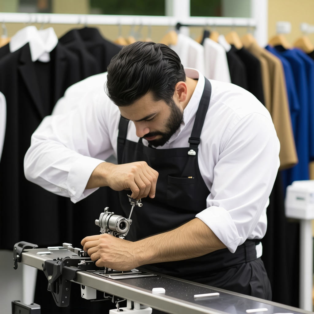 Expert tailor and dry cleaner using eco-friendly solvents and precision tools on luxury garments in South Tampa