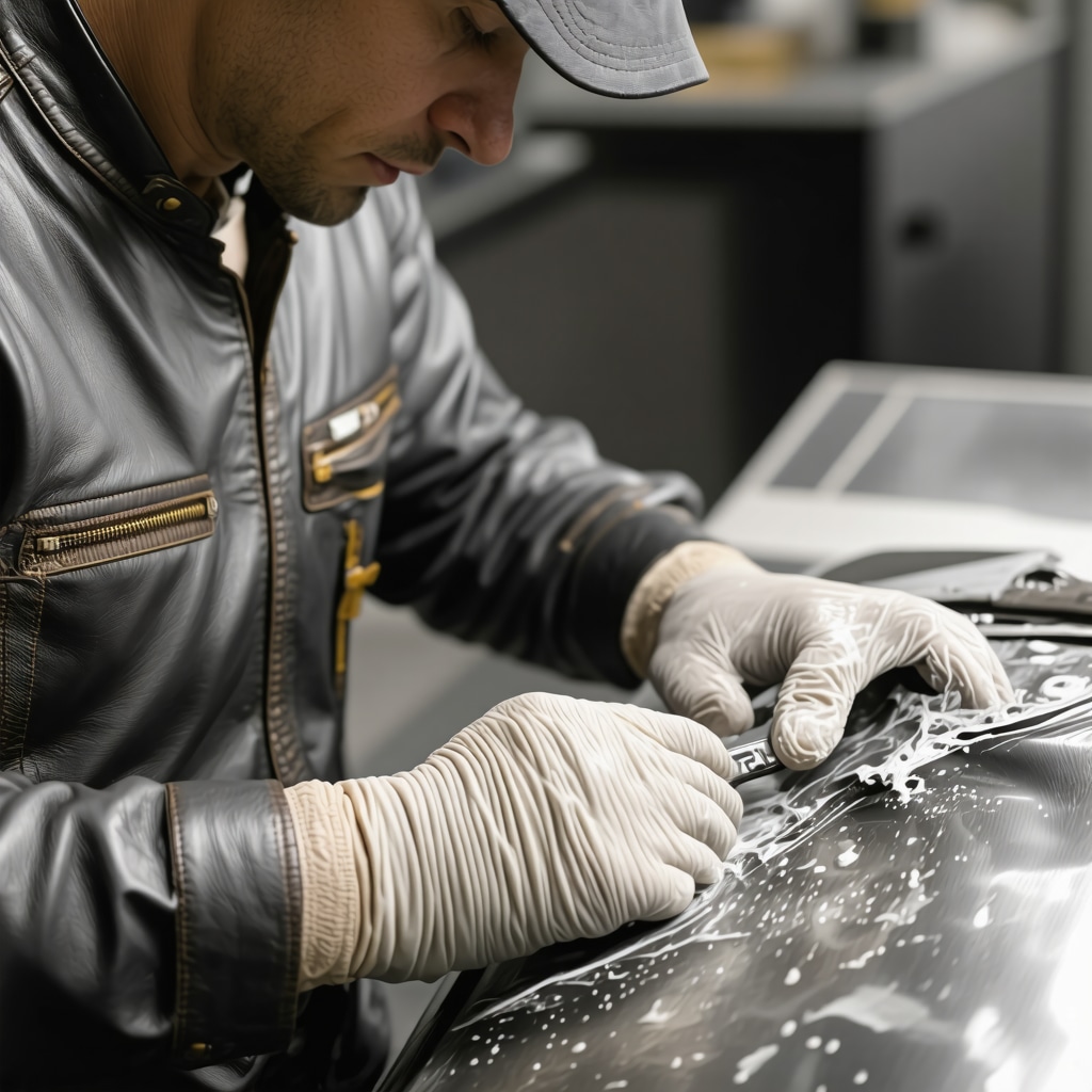 Craftsman performing ultrasonic cleaning on vintage leather jacket with specialized equipment
