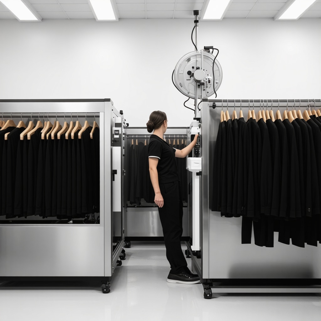 Modern dry cleaning equipment and specialists caring for high-tech uniforms in South Tampa