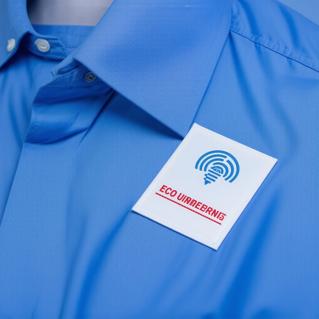 Close-up showing uniform fabric with RFID tag and eco-friendly solvent application during dry cleaning