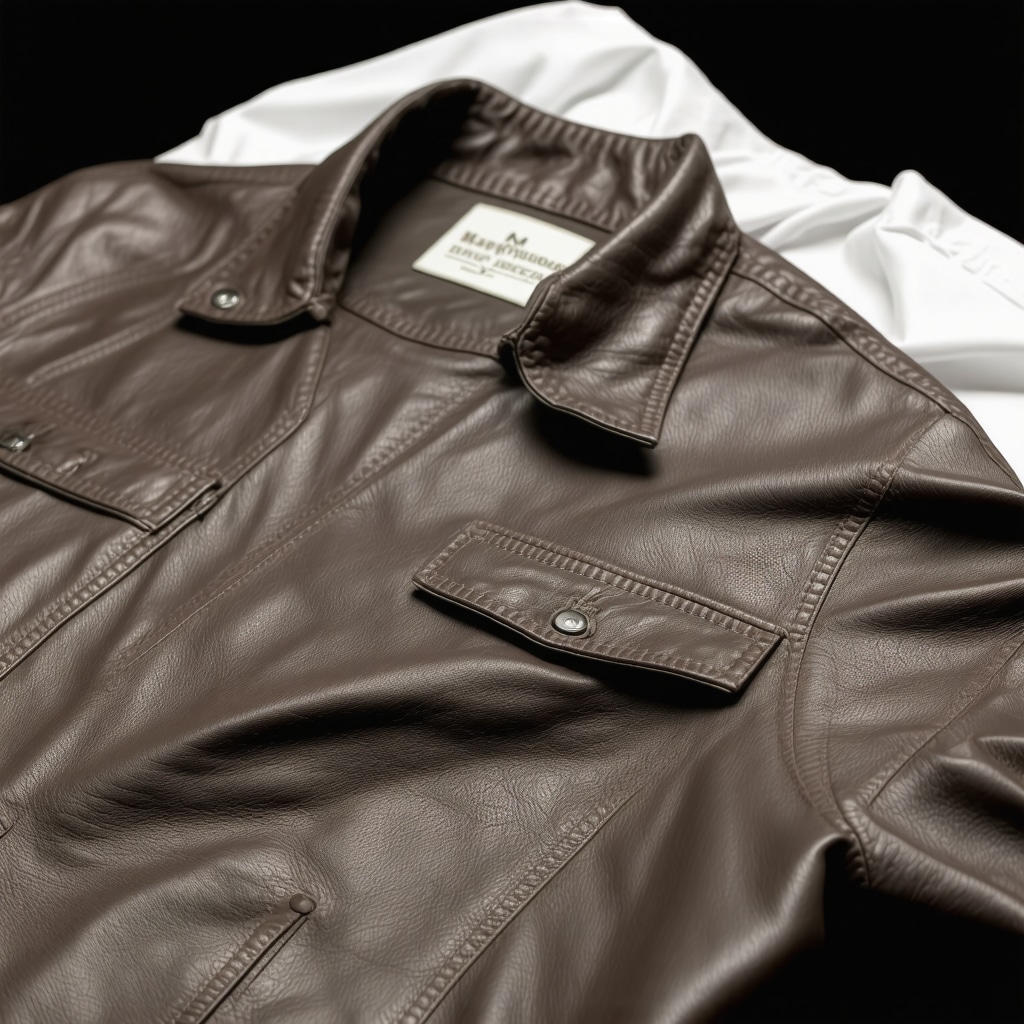 Leather jacket undergoing application of biodegradable nanocoatings in laboratory environment