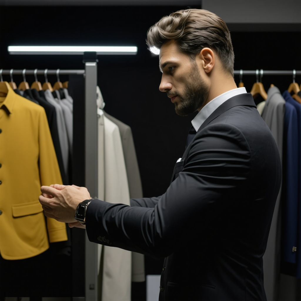 Tailor performing 3D body scanning for precise garment alterations in a dry cleaning studio
