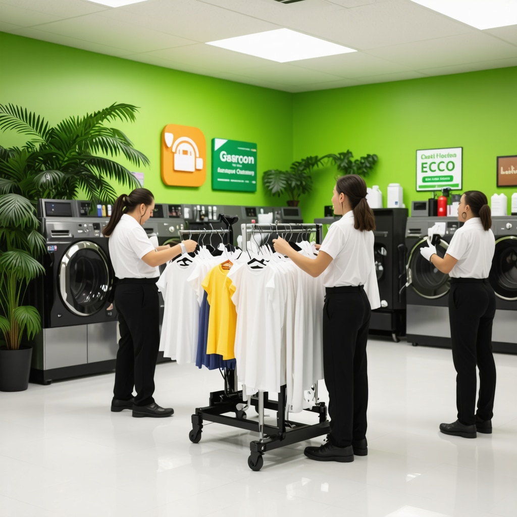 Interior of an eco-friendly dry cleaning shop in Lutz with advanced technology and eco-certifications