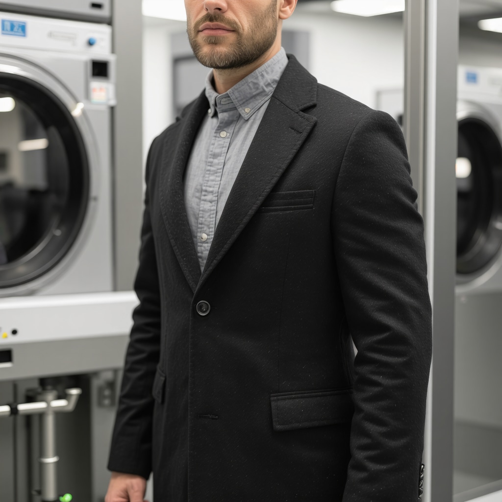 Professional ozone treatment being applied to a wool coat in an eco-friendly dry cleaning setting in Lutz