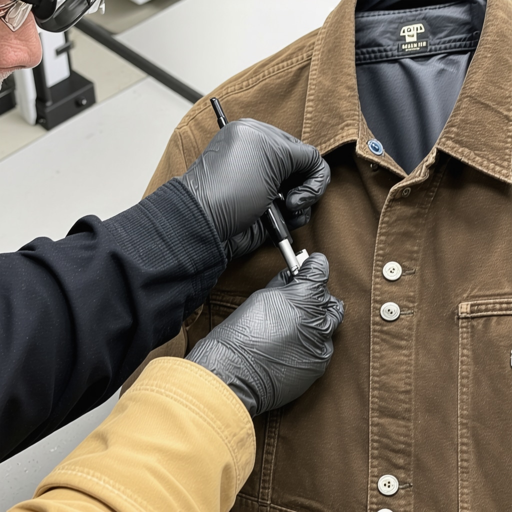 Professional restoring vintage suede jacket with nanotechnology-based protective coating in South Tampa workshop