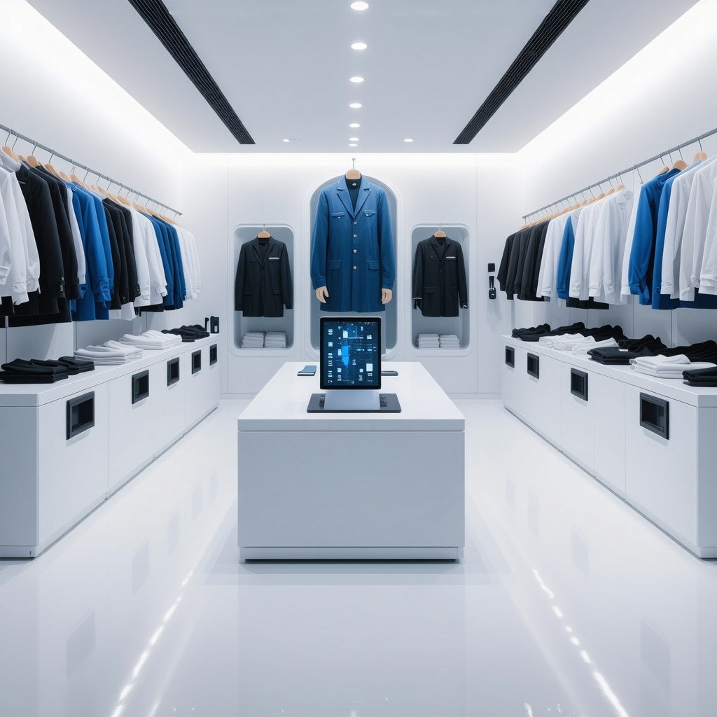 AI-powered dry cleaning lab with blockchain screens and eco-friendly solvent systems in Trinity