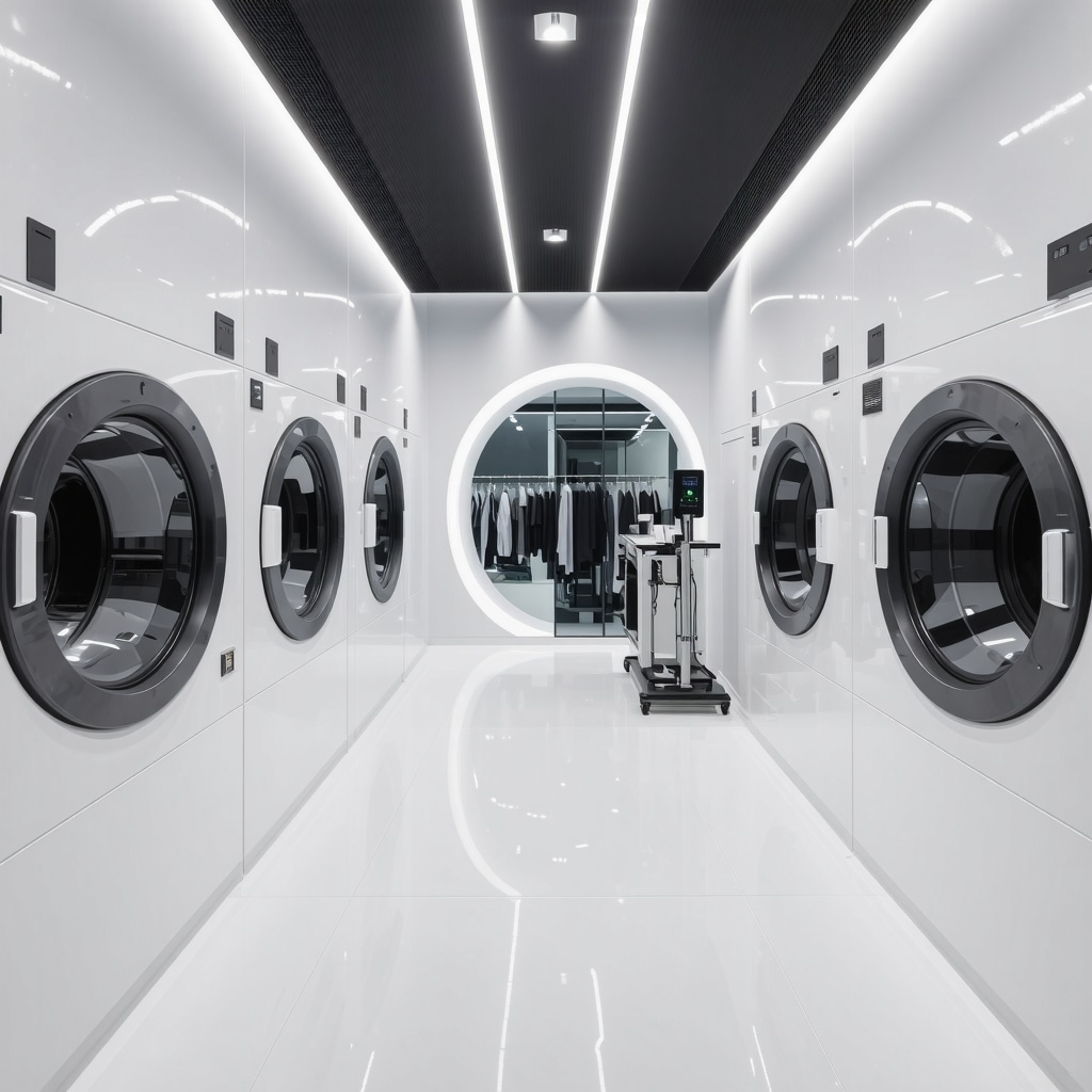 Modern eco-friendly dry cleaning plant in Lutz showcasing advanced sensor automation and circular economy integration