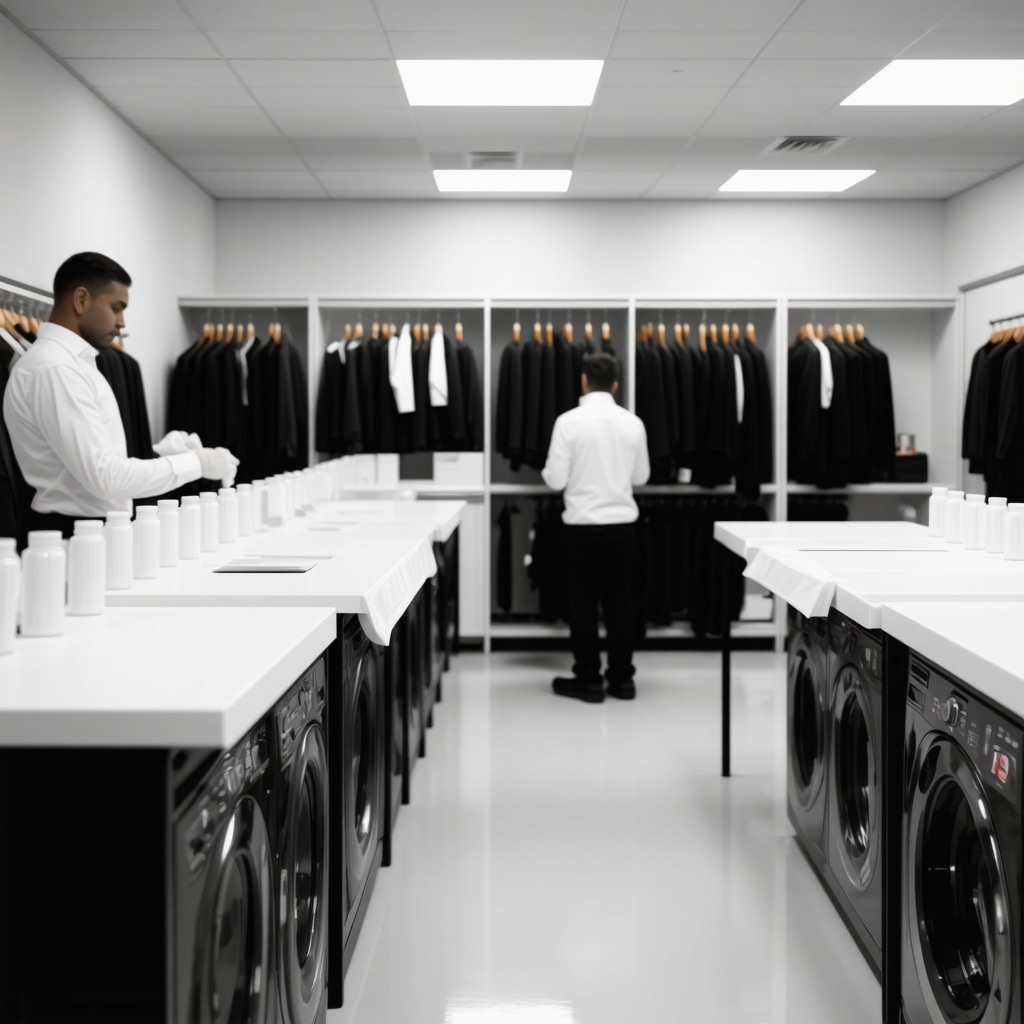 Advanced dry cleaning machines and tailors working on garments in a Tampa facility