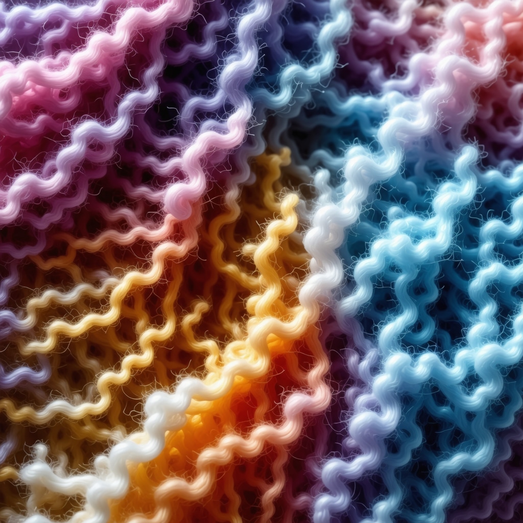 Microscopic view of wool fibers enhanced with AI data visualization indicating molecular repair and diagnostic analysis