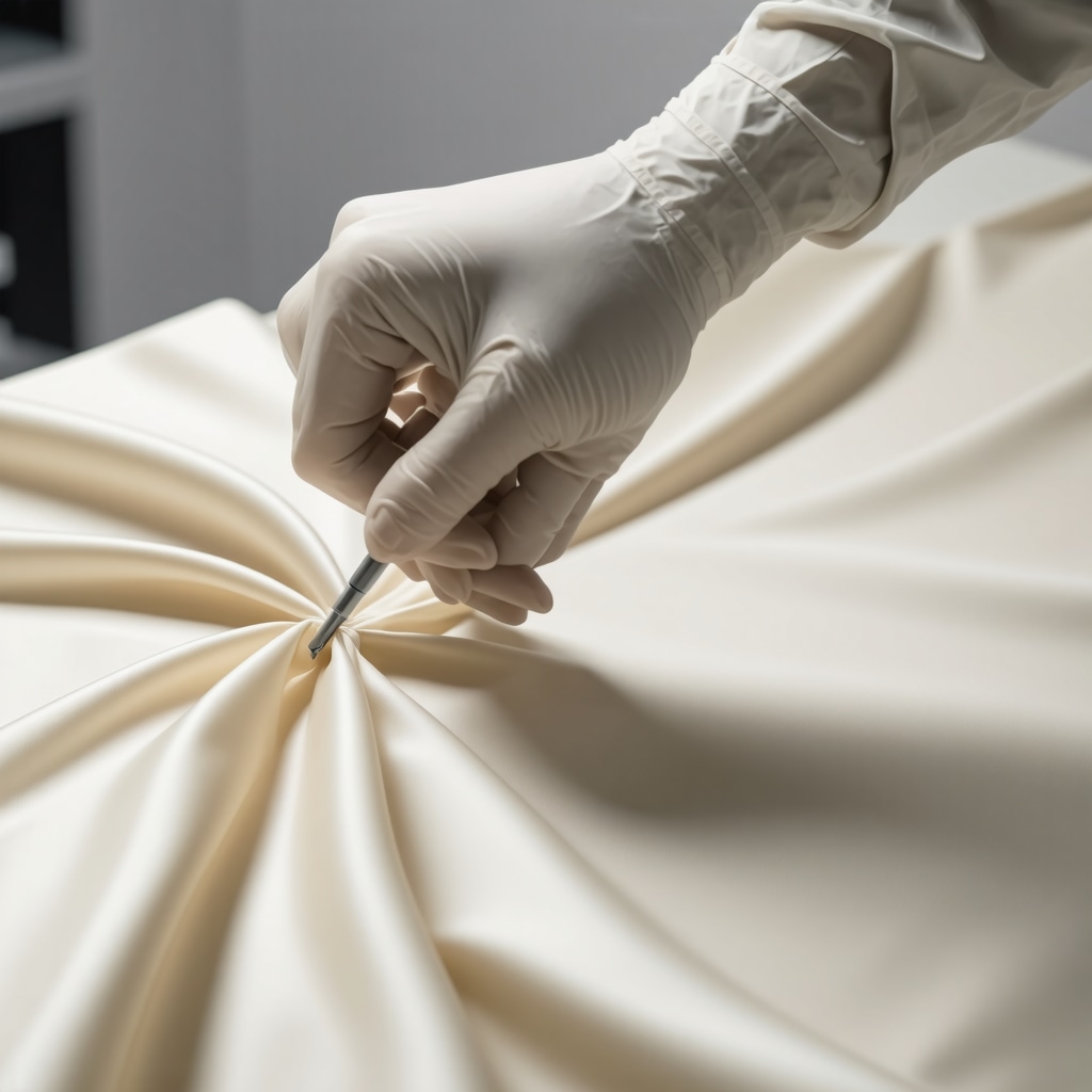 Technician applying nanocoating on silk garment showcasing advanced dry cleaning technology