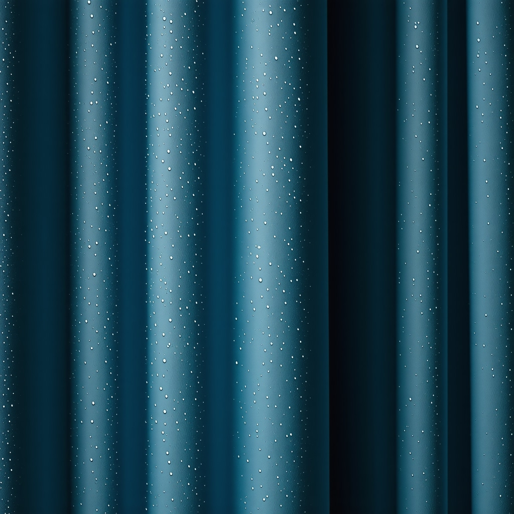 Close-up of elegant curtains with water droplets beading on fabric due to nanotechnology coating in Trinity home