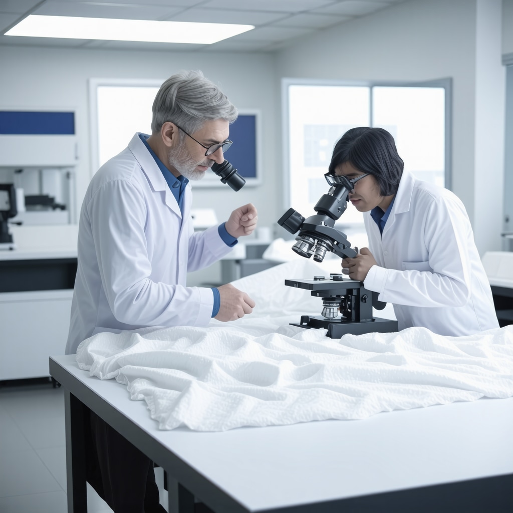 Textile lab demonstrating nanotechnology treatments on comforter fabrics