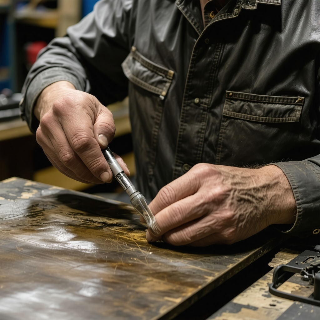 Craftsman applying advanced nanotechnology leather conditioner to leather jacket