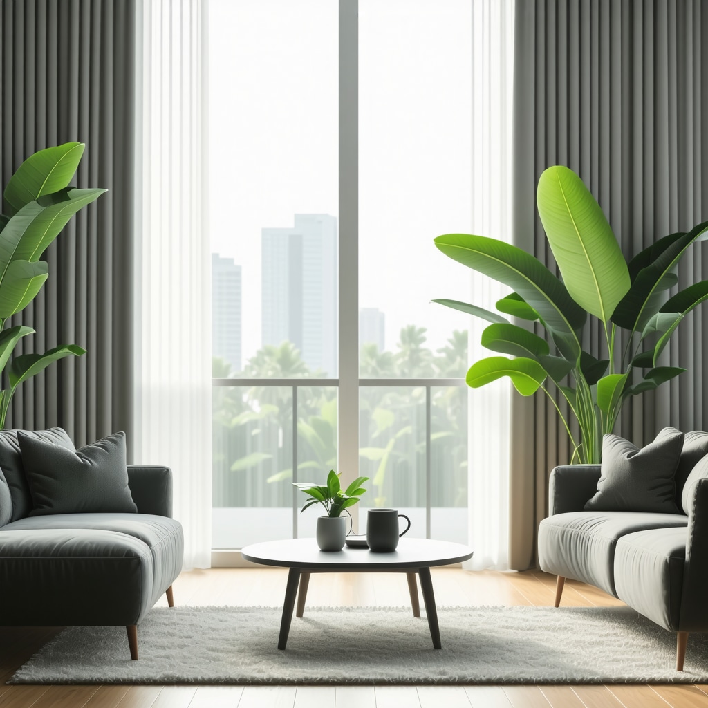 Curtains with nanotech fabric treatments and smart humidity sensors in Tampa living room