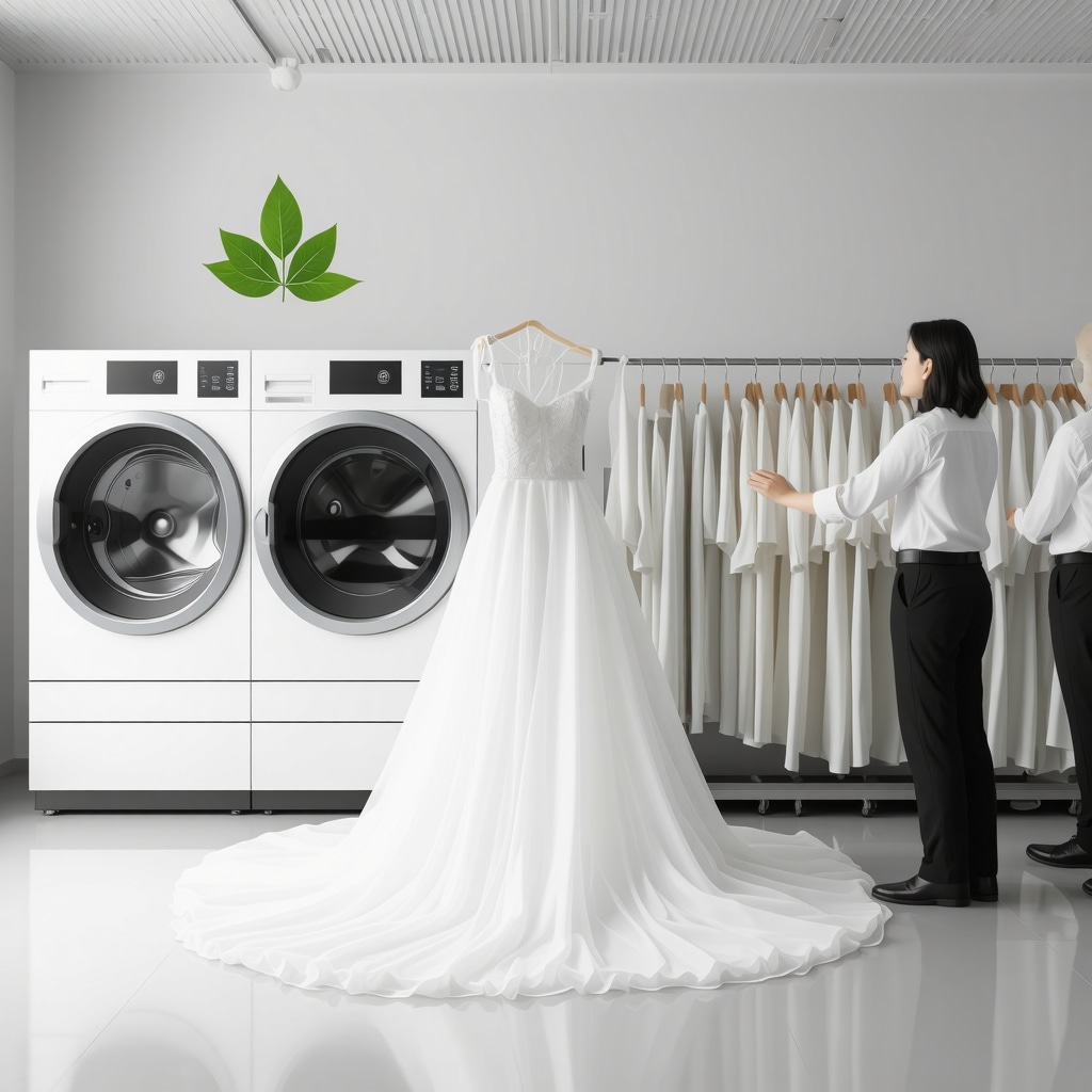 Technicians working with advanced organic dry cleaning machines cleaning delicate fabrics in an eco-friendly facility
