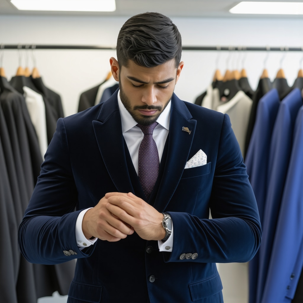 Tailor carefully stitching a velvet blazer in a South Tampa dry cleaning and tailoring shop