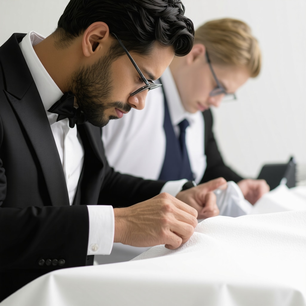 Tailor and dry cleaning professional collaborating in a modern studio with eco-friendly equipment in South Tampa