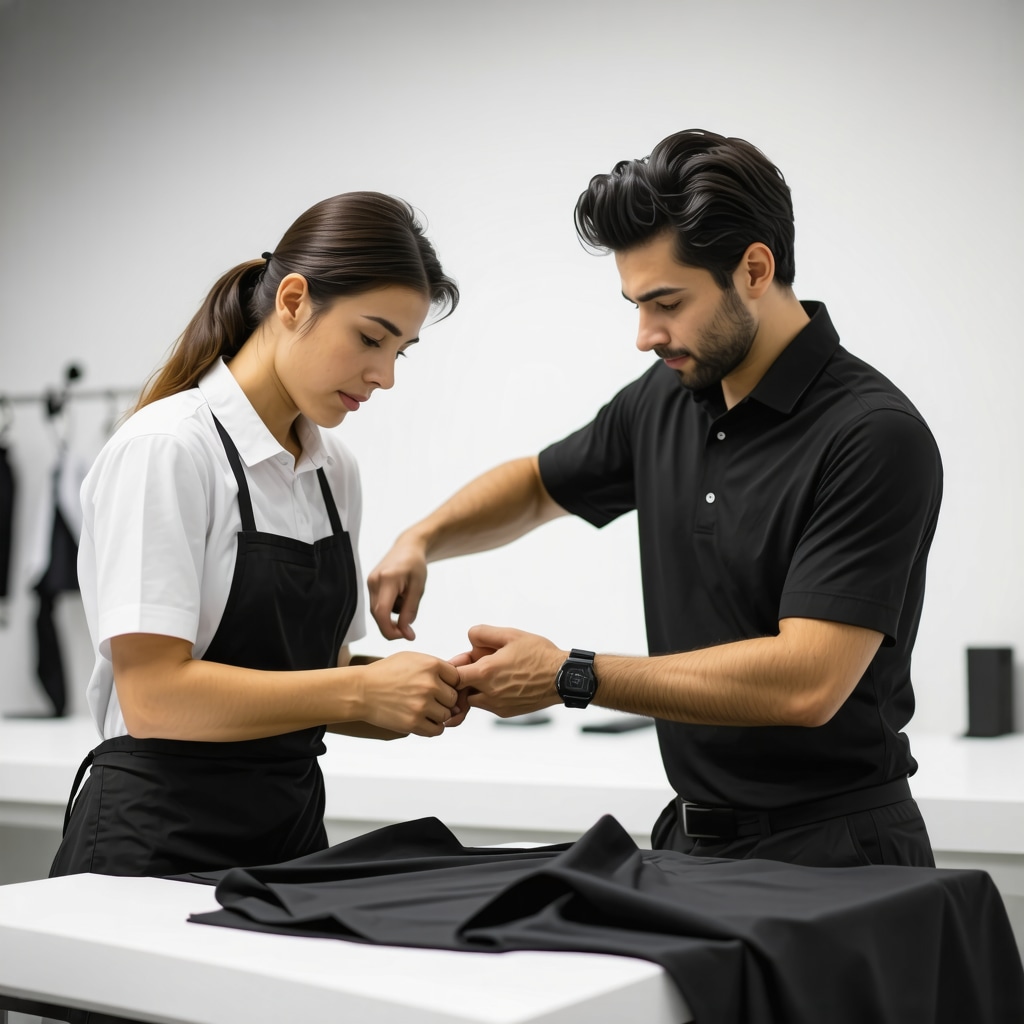 Tailor and dry cleaner applying eco-friendly fabric treatments in a modern Tampa workshop